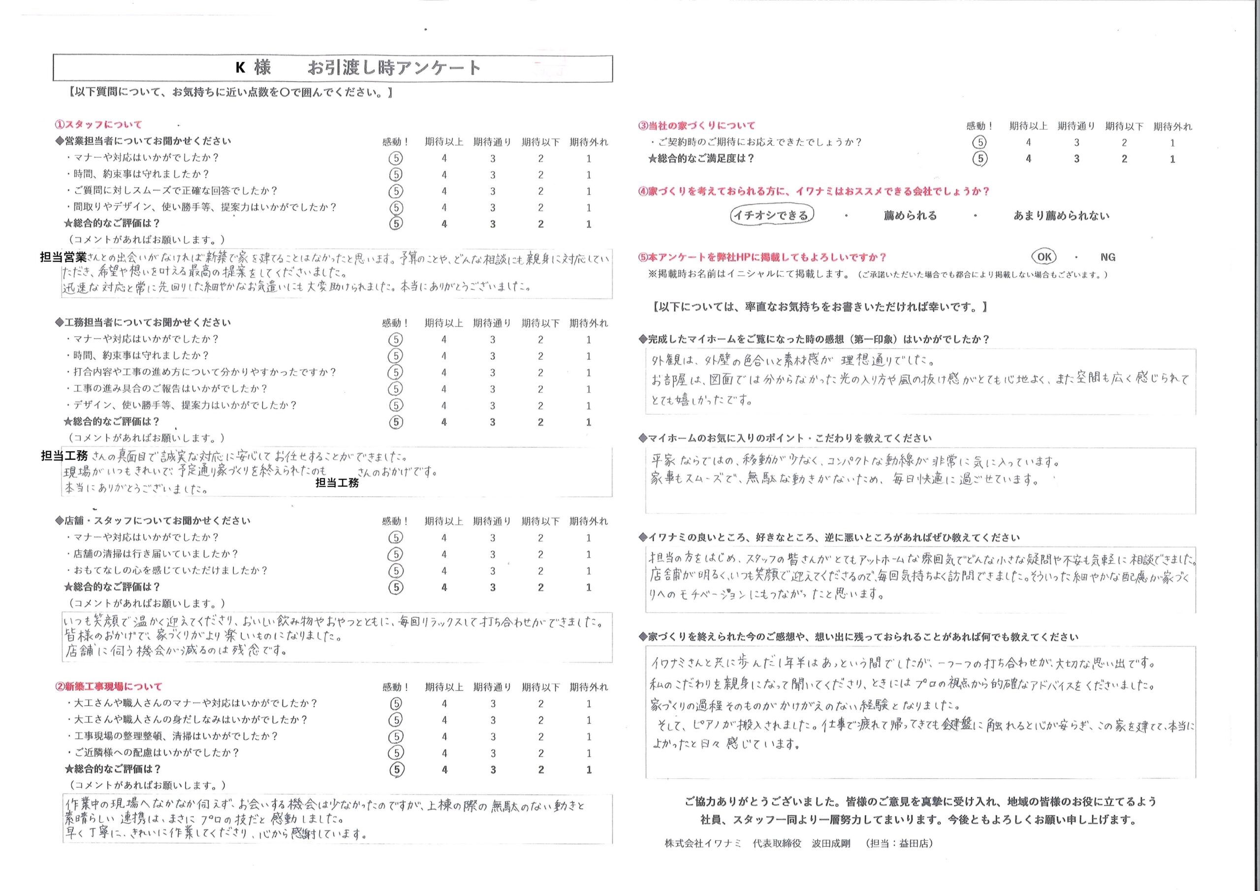 予算の事や、どんな相談にも親身に対応していただき、希望や想いを叶える最高の提案をしてくださいました。