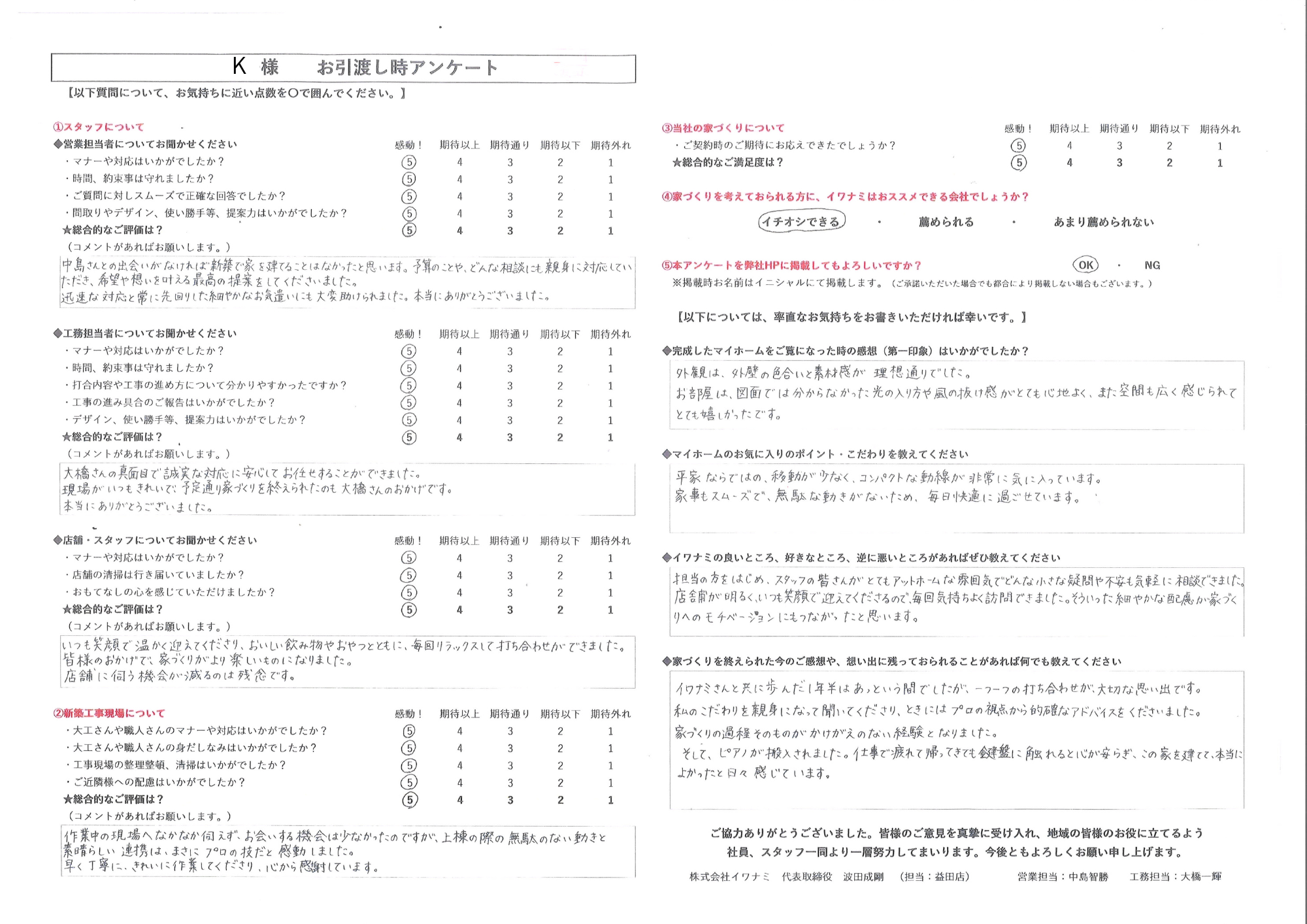 予算の事や、どんな相談にも親身に対応していただき、希望や想いを叶える最高の提案をしてくださいました。