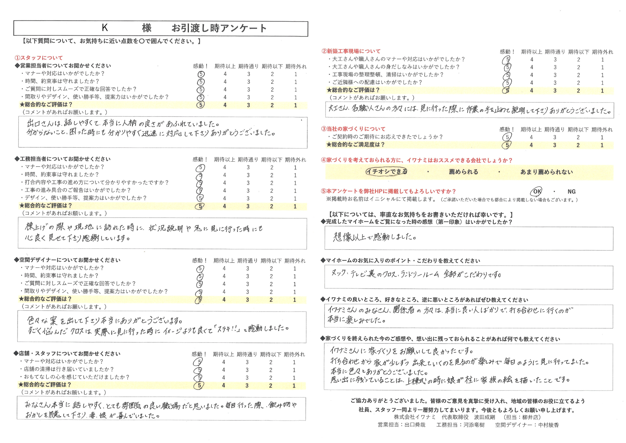 イワナミさんに家づくりをお願いして良かったです。
